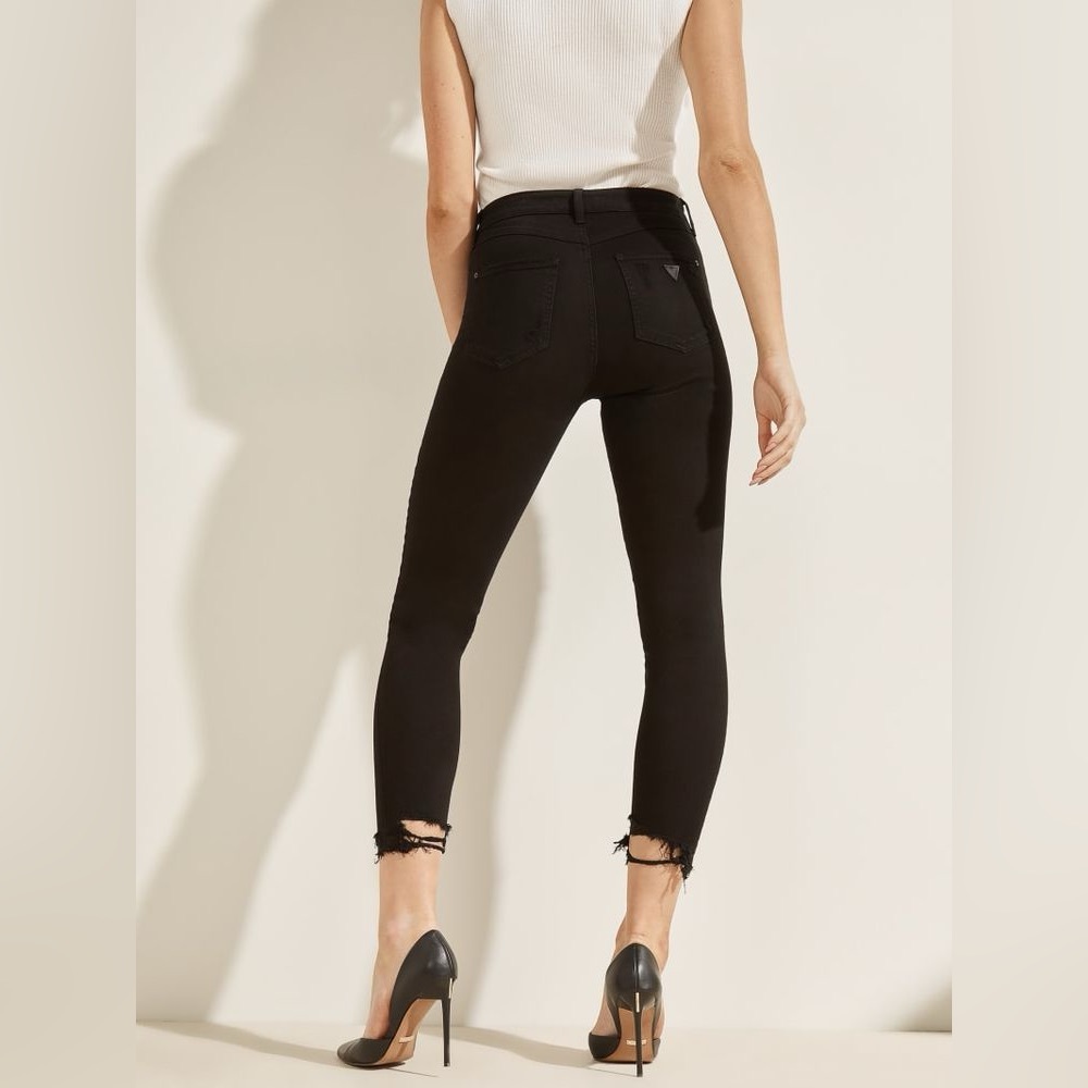 GUESS High Rise Black Jeans with Destroy - Picture 3 of 6